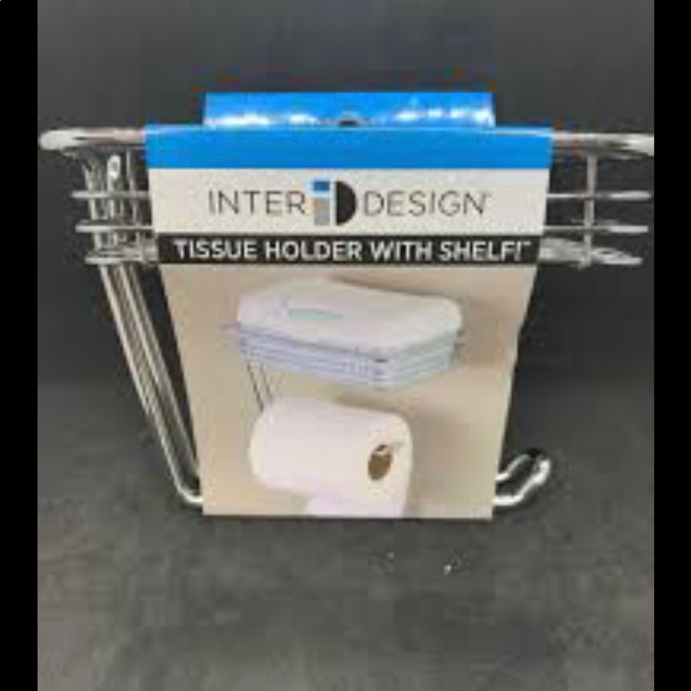 NWT - Inter Design Chrome Toilet Paper Roller Holder w/ Phone Shelf